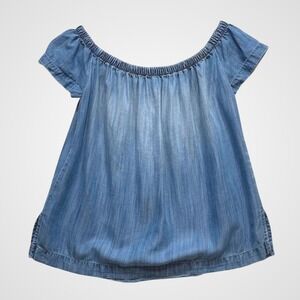 Cloth & Stone Shortsleeve Top Womens S Denim Blue Chambray Boho Western Cottage